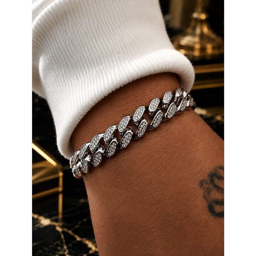 Silver Lab Diamond Cuban Link Bracelet